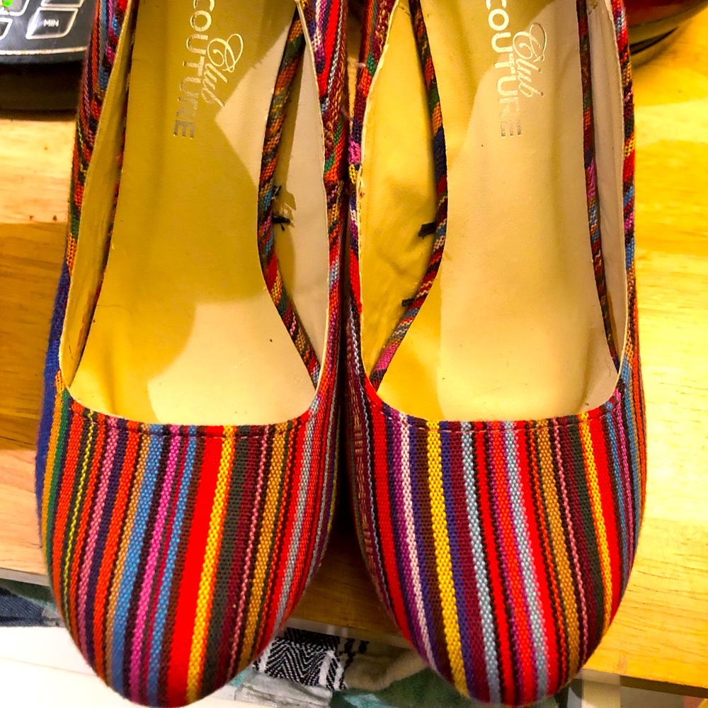 Colourful Club couture wedge heels, size 5.